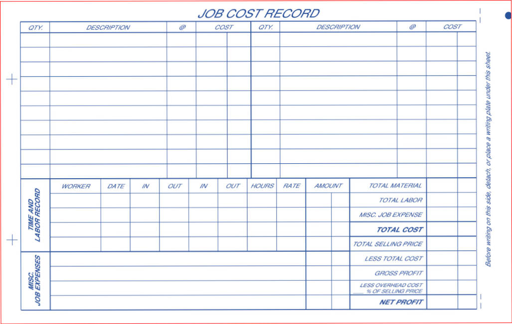 Job Work Order, Side Stub, 8 1/2 X 5 2/3"