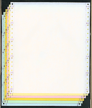 9-1/2 x 11" Continuous Paper, 15# 6 Part White, Canary, Pink, Gold, Green & Blue, with Side Perfs