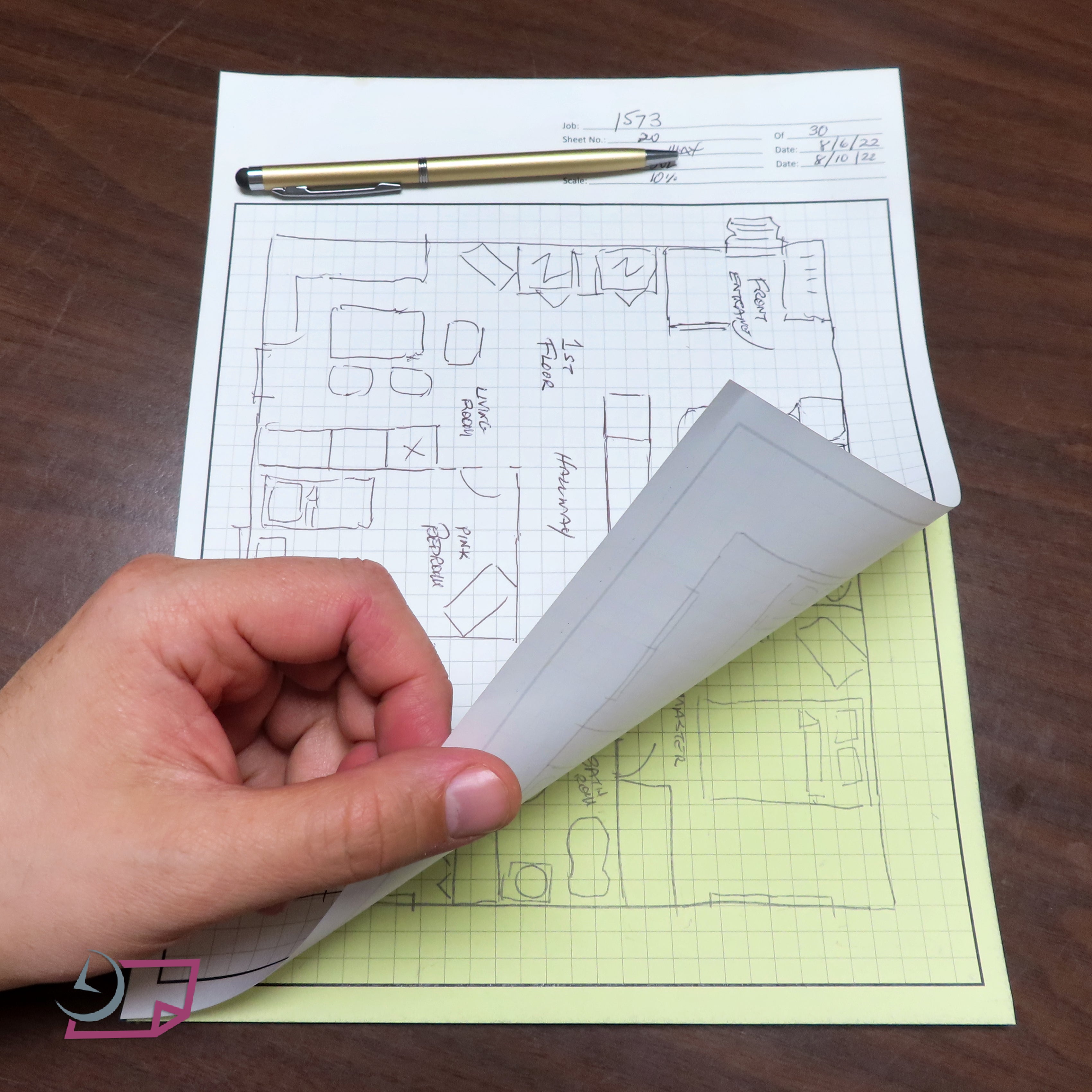 2 Part Blueprint Drawings, Quadrille Grid Graph Sheet, Standard 1/4 - Blank