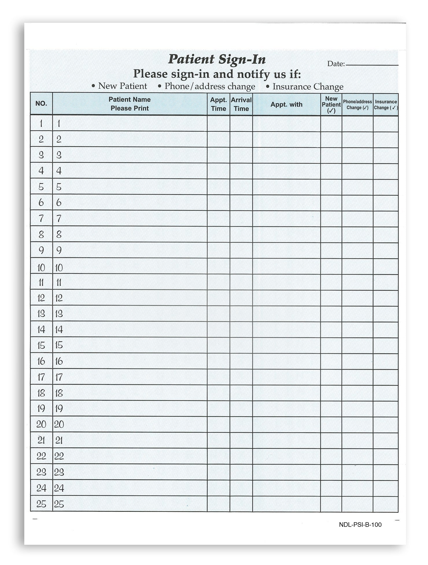 Patient Sign in Form Blue