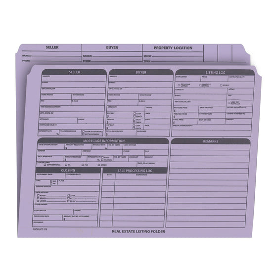 Real Estate Listing Folder, Right Panel List, Letter Size, Lavender
