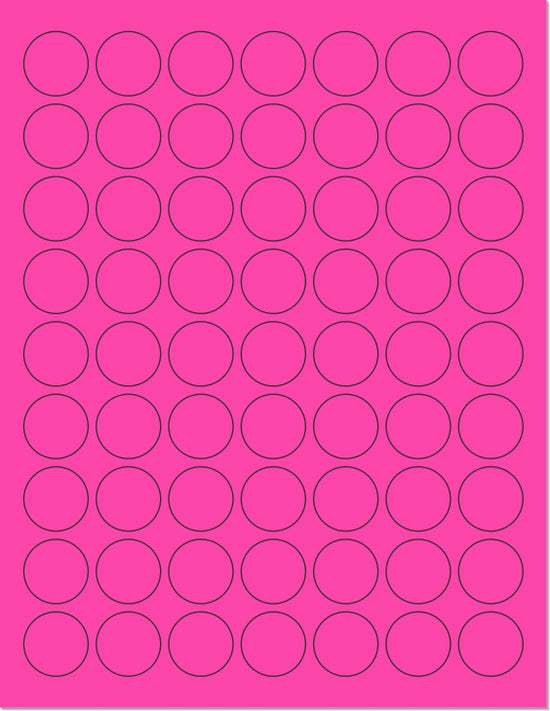 8-1/2" x 11" Pink Fluorescent 63 Labels per Sheet 1" Round