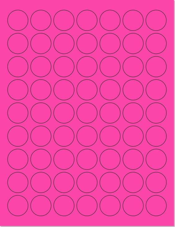 8-1/2" x 11" Pink Fluorescent 63 Labels per Sheet 1" Round
