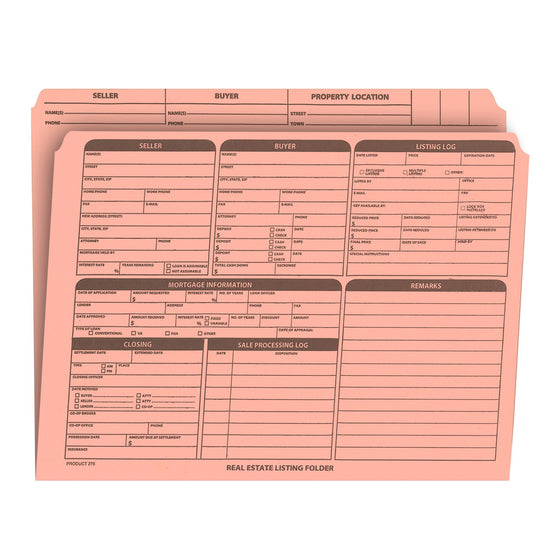 Real Estate Listing Folder, Right Panel List, Letter Size, Pink