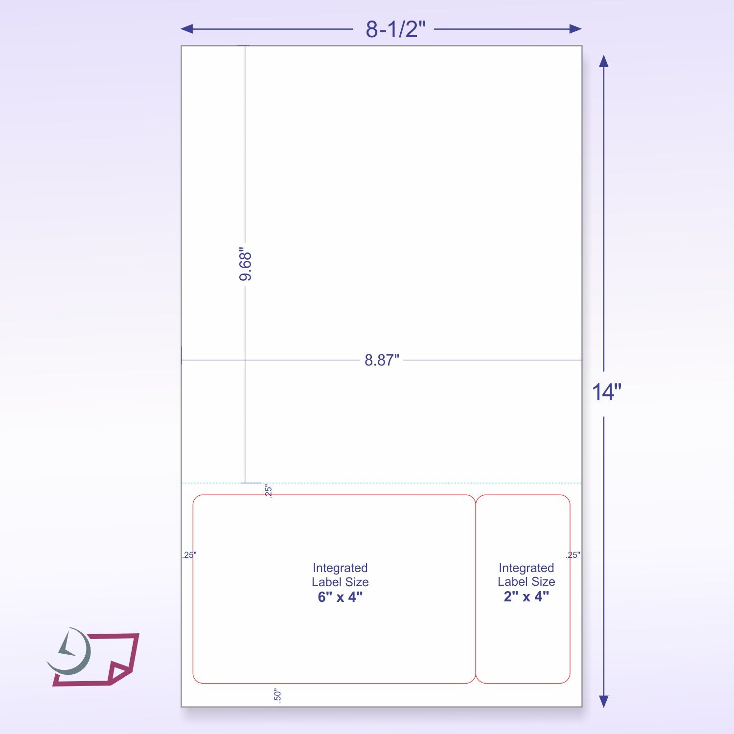 Integrated Label Form 8-1/2 x 14" Laser Sheet 1 Horizontal Perforation Label Size - 6 x 4 Label Size - 2 x 4