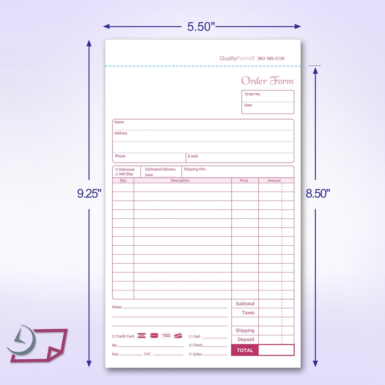 5-1/2 x 8-1/2" Order Forms, 2 Part Carbonless, White & Canary