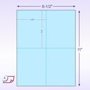 8-1/2 x 11" 100# Tag Laser Cards, 4 Up, 1 Horizontal perf & 1 Vertical Perf at the Center, Blue