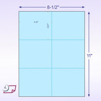 8-1/2 x11 Laser Cards 6 Up - Blue