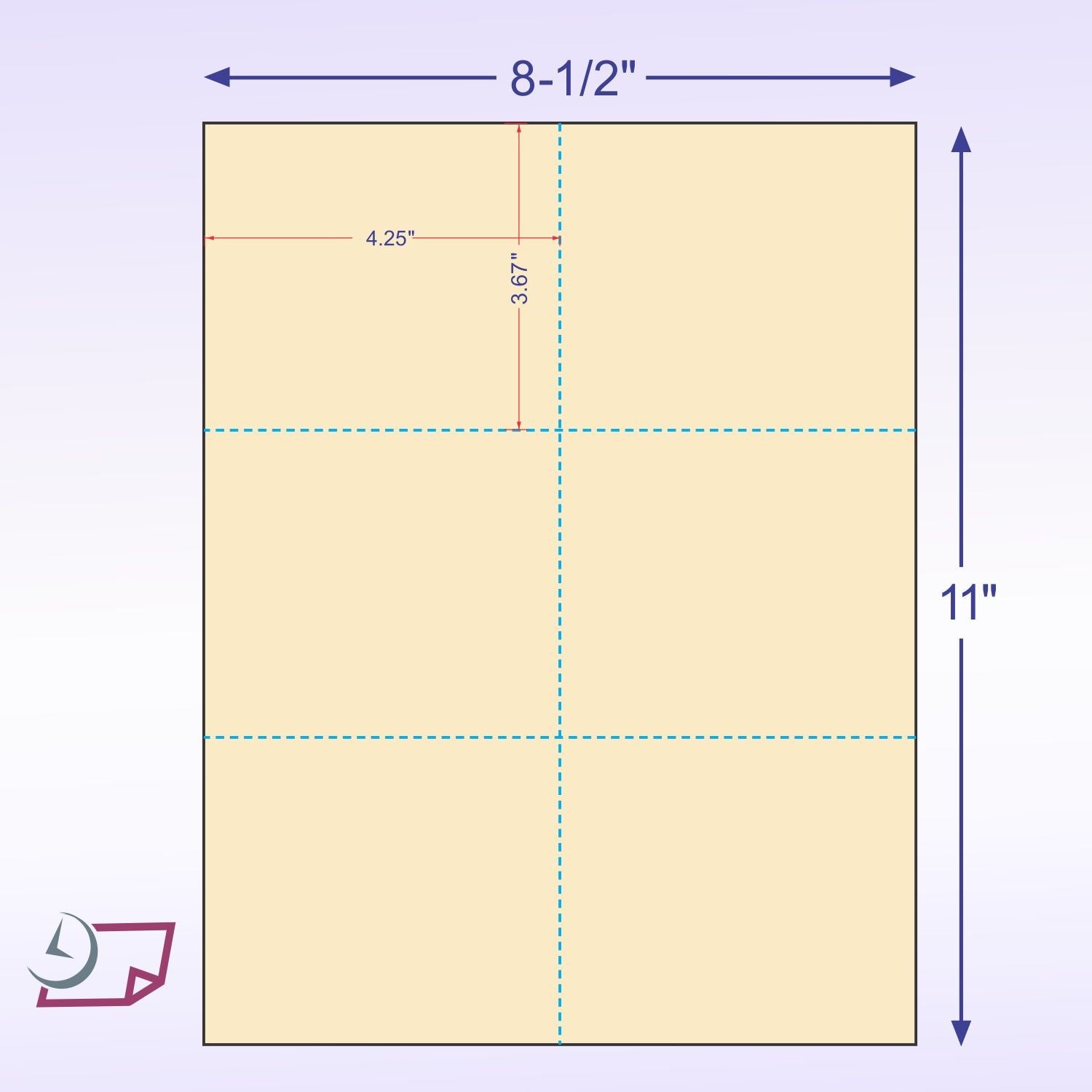 8-1/2 x 11" 100# Tag Laser Cards, 6 Up, 1 Horizontal & 2 Vertical Perforations, Manila