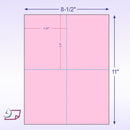 8-1/2 x 11" 100# Tag Laser Cards, 4 Up, 1 Horizontal perf & 1 Vertical Perf at the Center, Pink