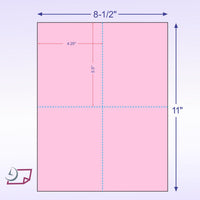 8-1/2 x11  Laser Cards  4 Up - Pink