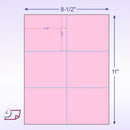 8-1/2 x 11" 100# Tag Laser Cards, 6 Up, 1 Horizontal & 2 Vertical Perforations, Pink