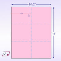 8-1/2 x11 Laser Cards 6 Up - Pink