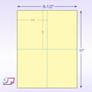 8-1/2 x 11" 100# Tag Laser Cards, 4 Up, 1 Horizontal perf & 1 Vertical Perf at the Center, Canary