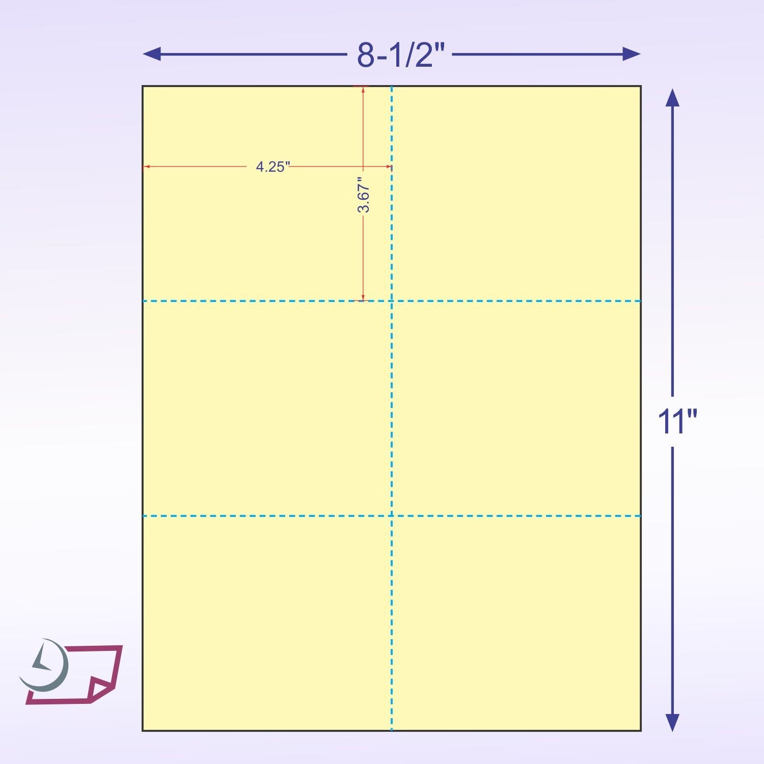 8-1/2 x 11" 100# Tag Laser Cards, 6 Up, 1 Horizontal & 2 Vertical Perforations, Canary