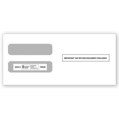 2026 3-Up Horiz. Laser W-2 Double-Window Envelope, Self-Seal