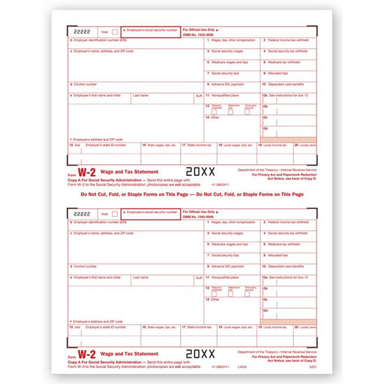 2025 Laser W-2, Federal Copy A