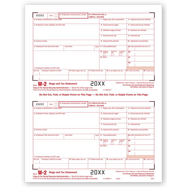 2025 Laser W-2, Federal Copy A