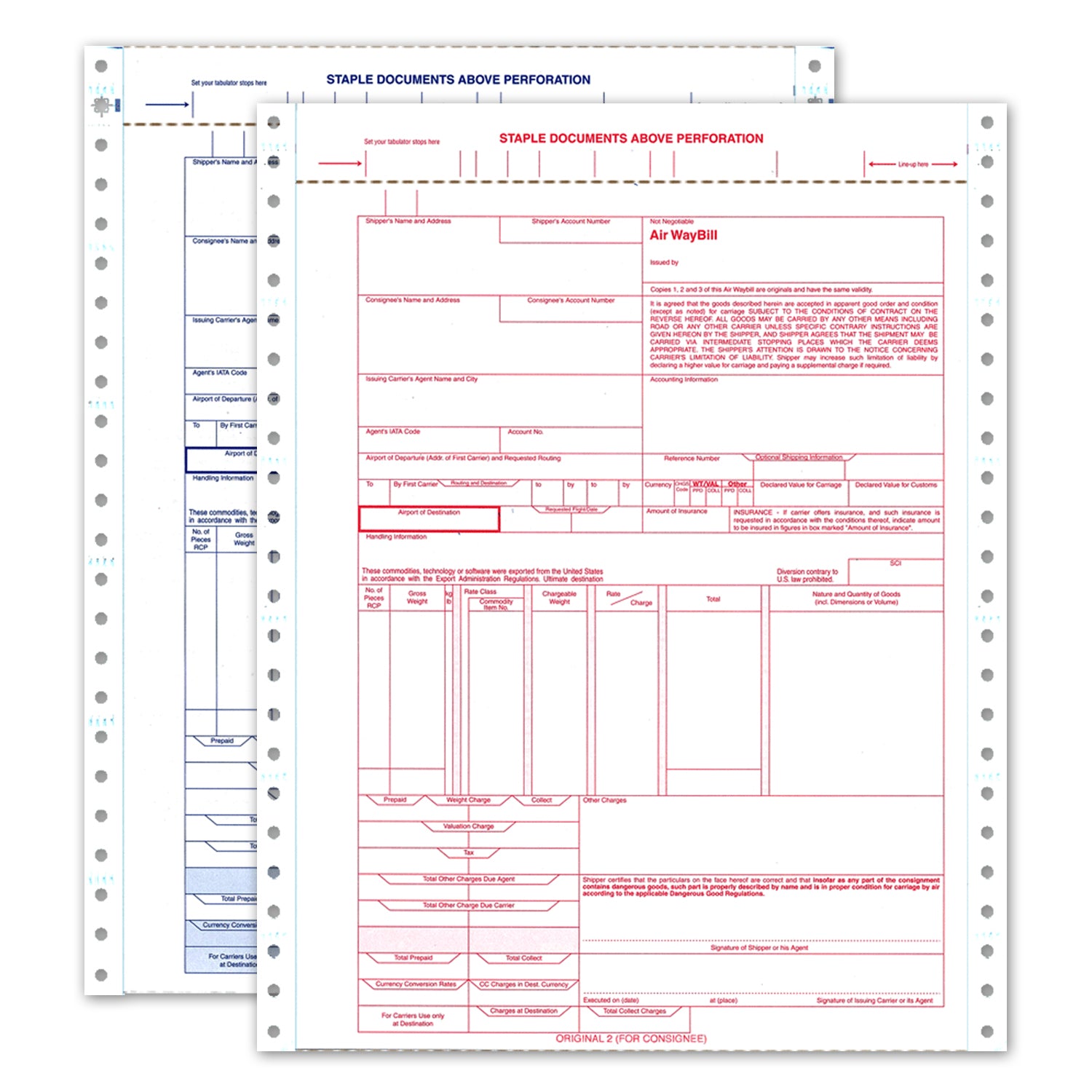 9-1/2 x 24 6 Part Continuous International Air Waybill