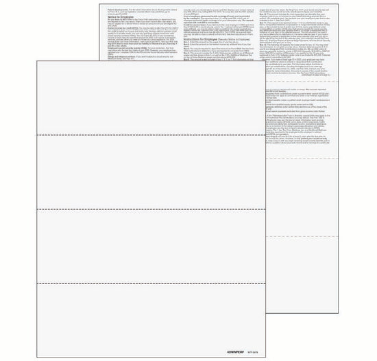 4-Up Blank W-2 Form - 3 Horizontal Perforations with Employee Instructions