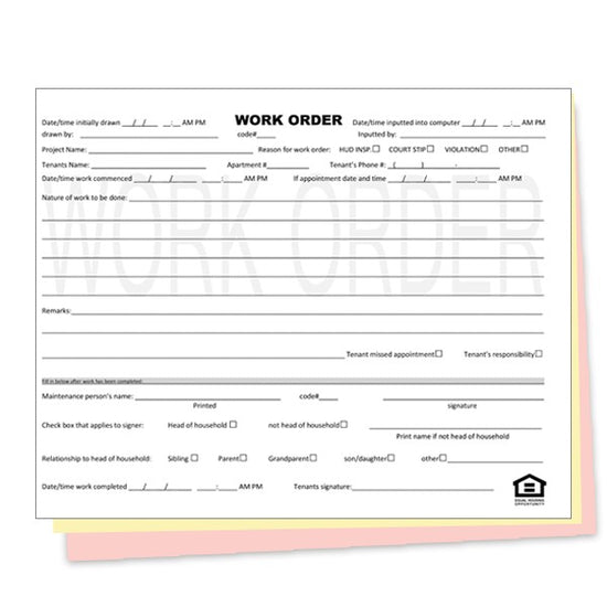 8.5 x 11'' 3-Part Work Order Form
