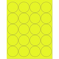 8-1/2" x 11" Yellow Fluorescent 20 Labels per Sheet 2" Round 